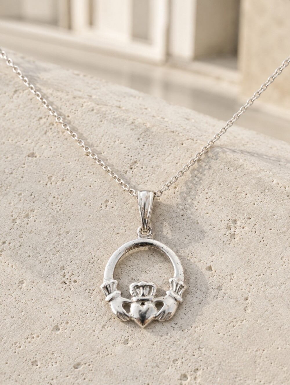 EVP 925 Sterling Silver Irish Claddagh Pendant Necklace 16"